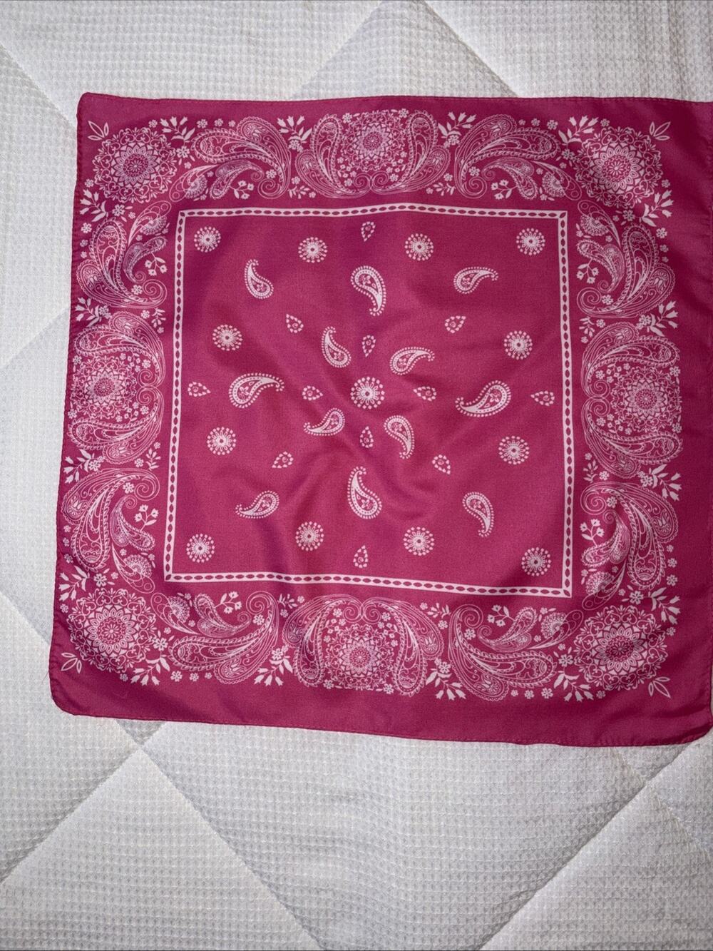Unbranded Paisley Bandana Hot Pink White Cotton Unisex Square Headwear Scarf